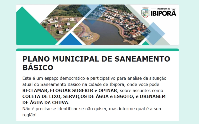  Pesquisa de Opinião para a Revisão do Planos Municipais de Saneamento Básico, de Gerenciamento de Resíduos Sólidos e de Drenagem Urbana. 