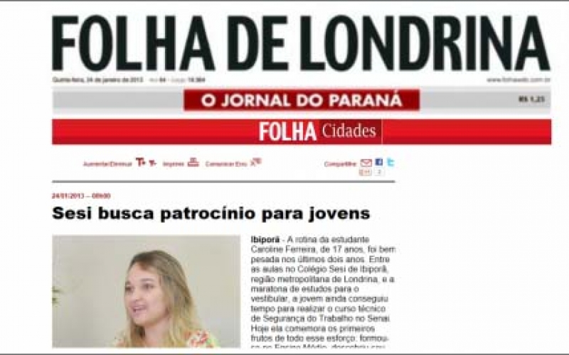 Histórias de sucesso de alunos do SESI – Ibiporã é notícia na Folha de Londrina