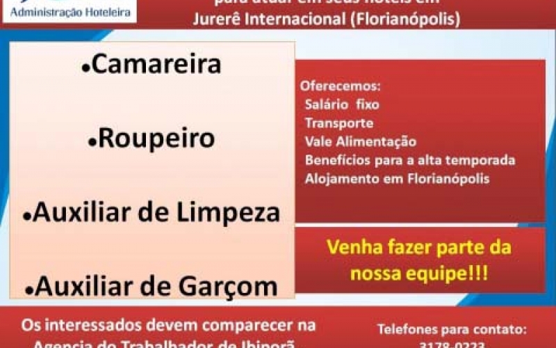 100 vagas temporárias em Florianópolis