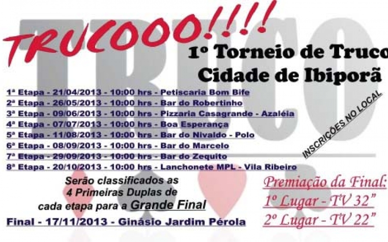 Abertas inscrições para “1º Torneio de Truco Cidade de Ibiporã”