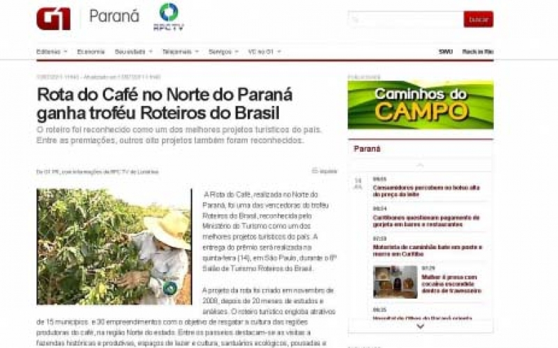 Rota do café é notícia no Brasil - Veja reportagem da Globo