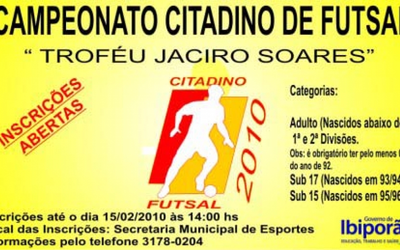 Citadino de Futsal tem inscrições até dia 15/02