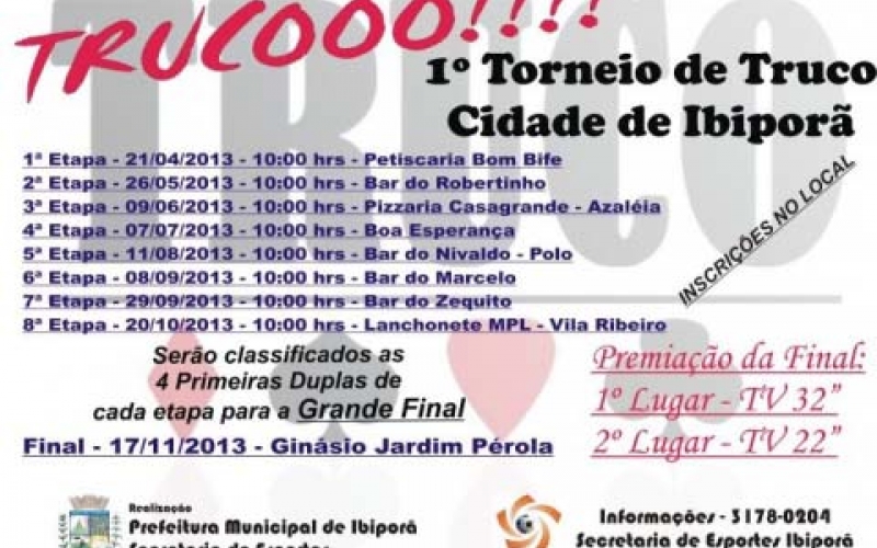 “1º Torneio de Truco Cidade de Ibiporã” começa neste domingo