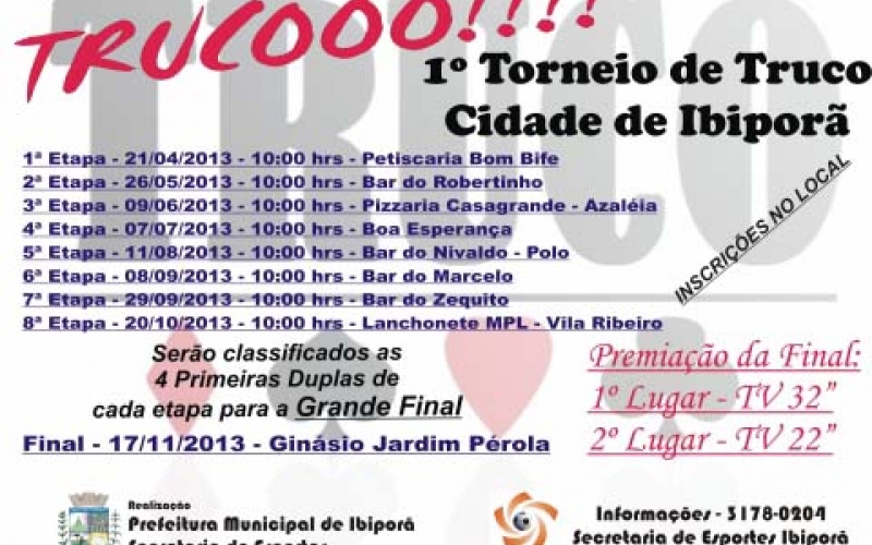 3ª etapa do “1º Torneio de Truco Cidade de Ibiporã” é neste domingo (09)