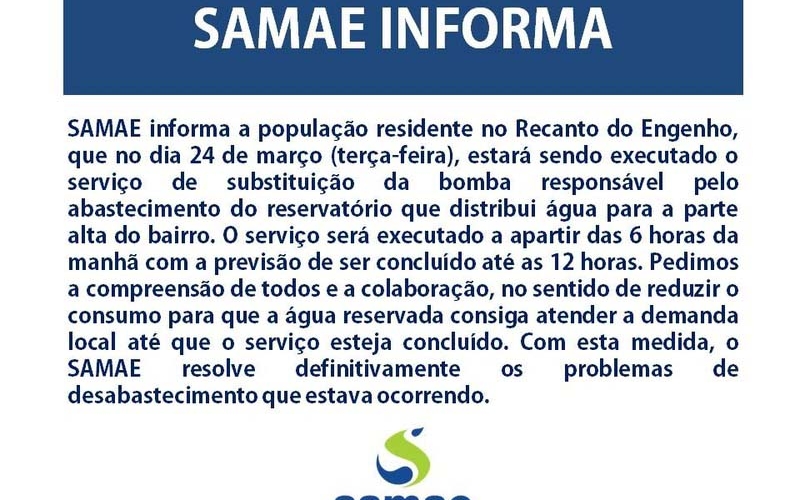 Samae executa serviços no Recanto do Engenho nesta terça-feira (24)