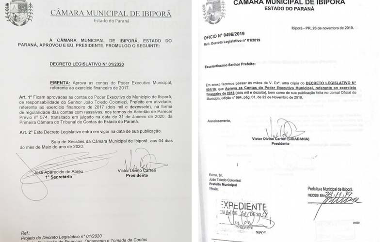 Tribunal de Contas e Câmara de Vereadores aprovam as contas de 2017 e 2018 da Prefeitura de Ibiporã